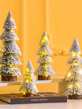 New Arrival Creative Tower-Shaped Flocking Snow Pine Desktop with Lights Christmas Tree Ornaments Christmas Decorations Mini Pine Needle